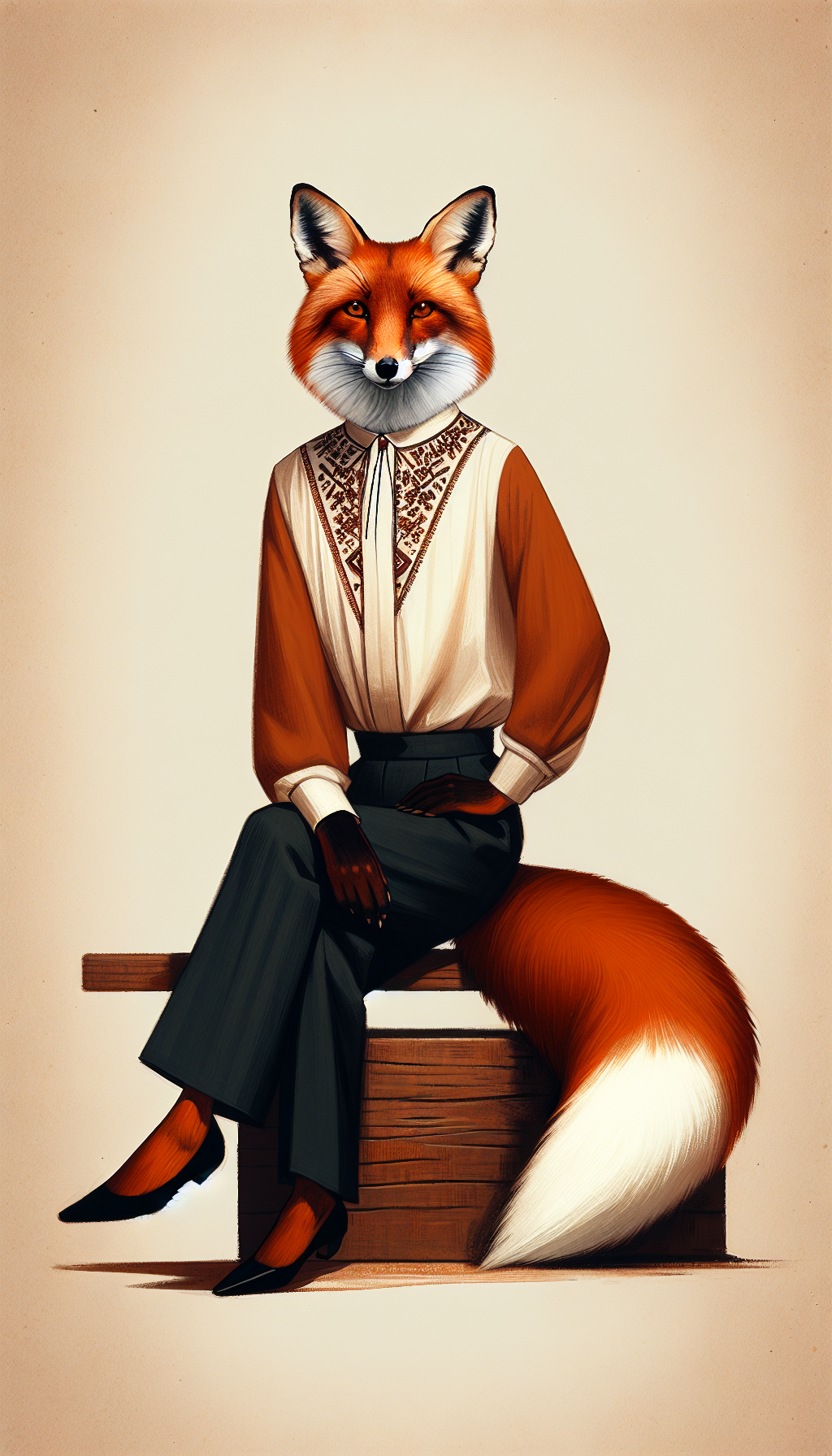 Foxyana seated in quiet contemplation, dappled garden light