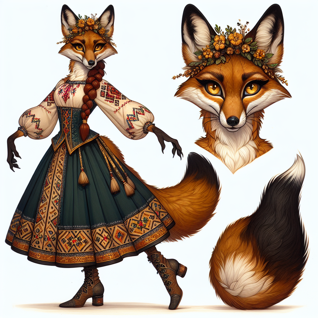 Foxyana portrait — formal Hutsul embroidered attire, warm studio light